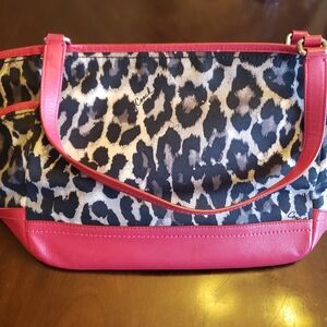 Coach Leopard Print Shoulder Bag with Pink Accents